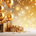 New year celebration background in gold colour with glitter and light, Blank space, generatedAI, Royalty Free Stock Photo